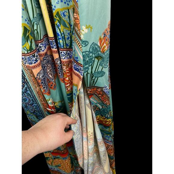 Shelli Segal Dress Gown Satiny Slip Paisley Slit Long Boho Forest Fairy Formal 2 - Picture 4 of 16